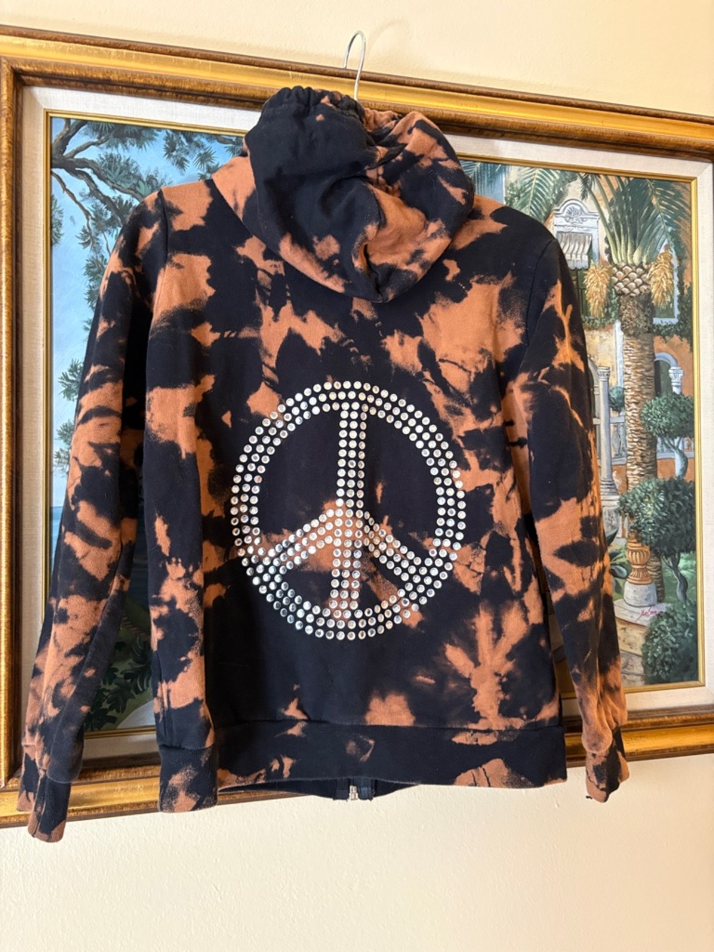 ☮️AA Embellished Peace Sign added to back of Tie-Dye Zip Classic Hoodie